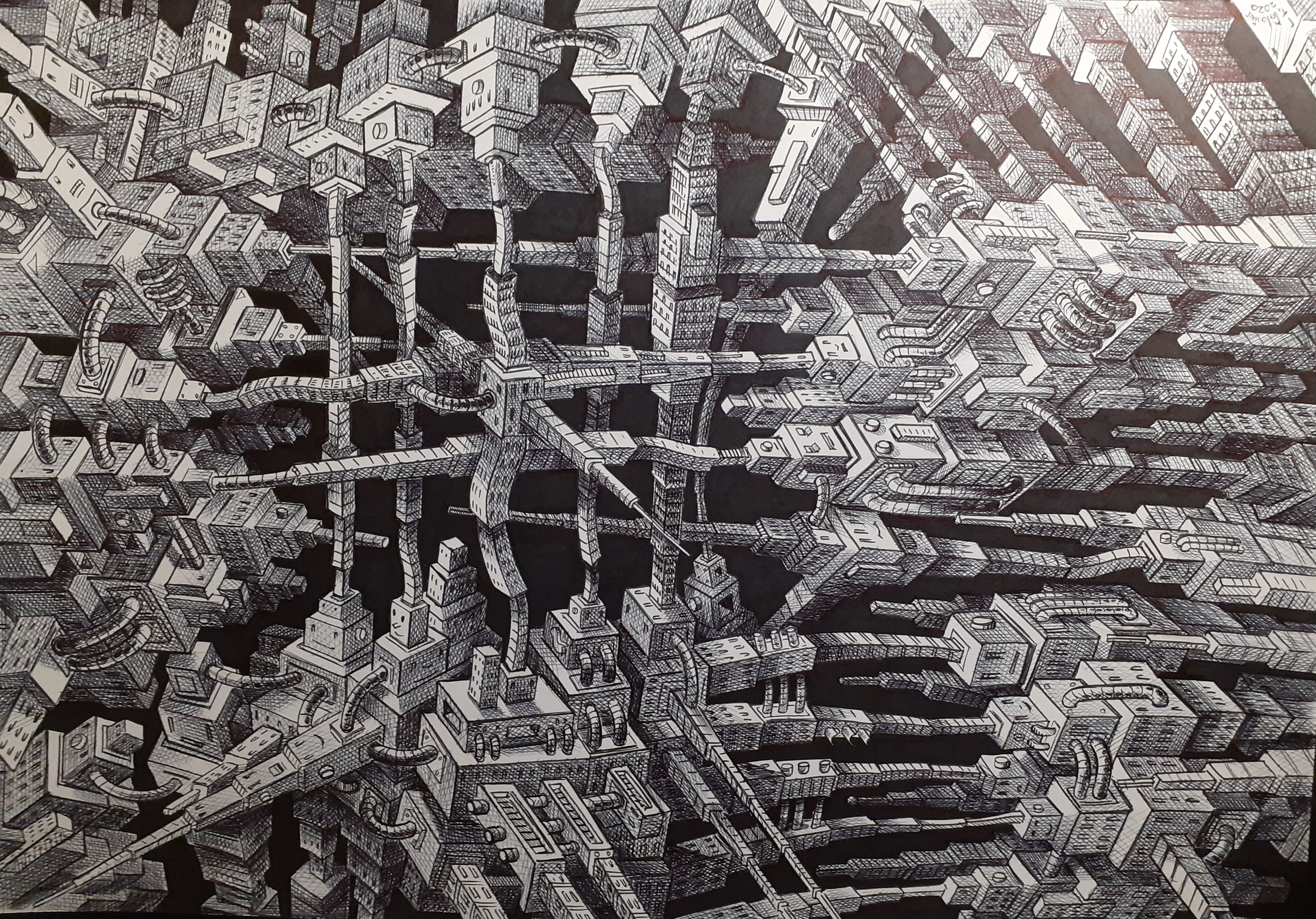 Dessin réalisé au  stylo bille sur un A3