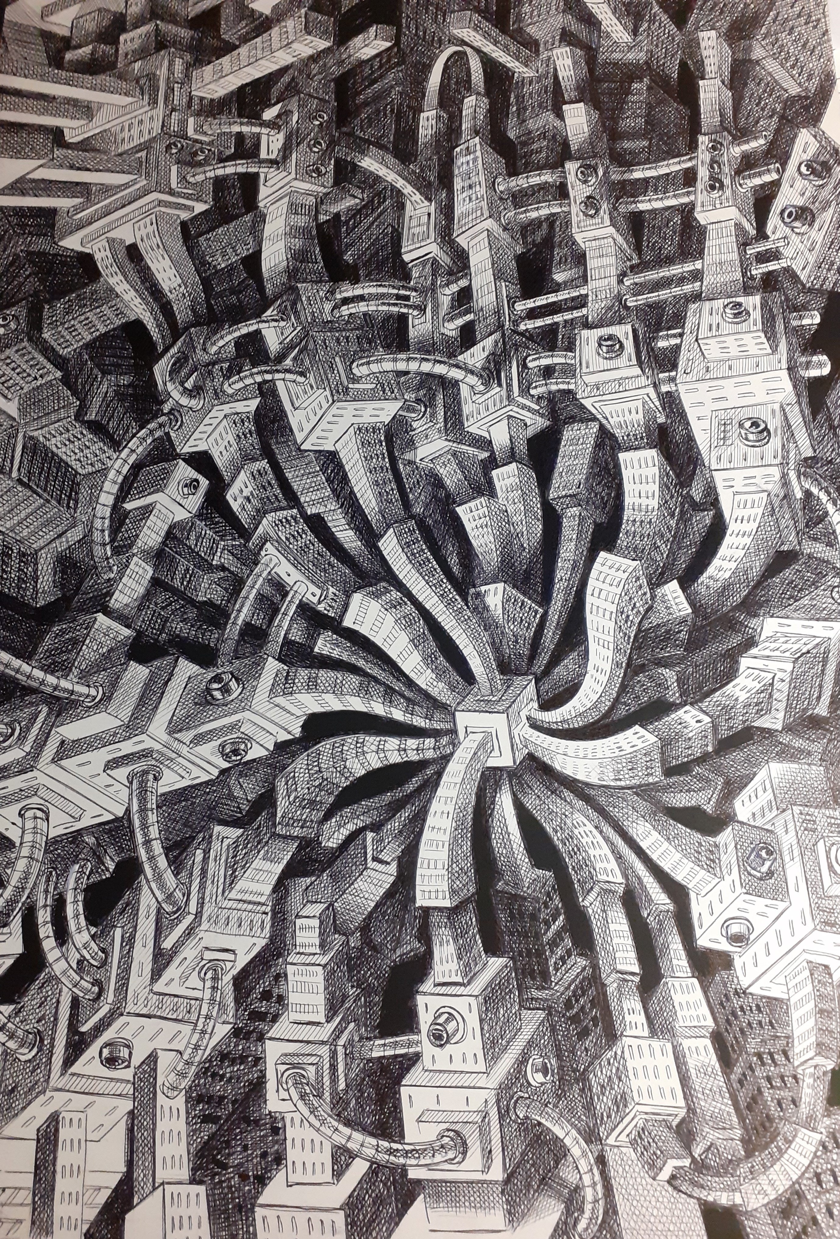 Dessin réalisé au  stylo bille sur un A3