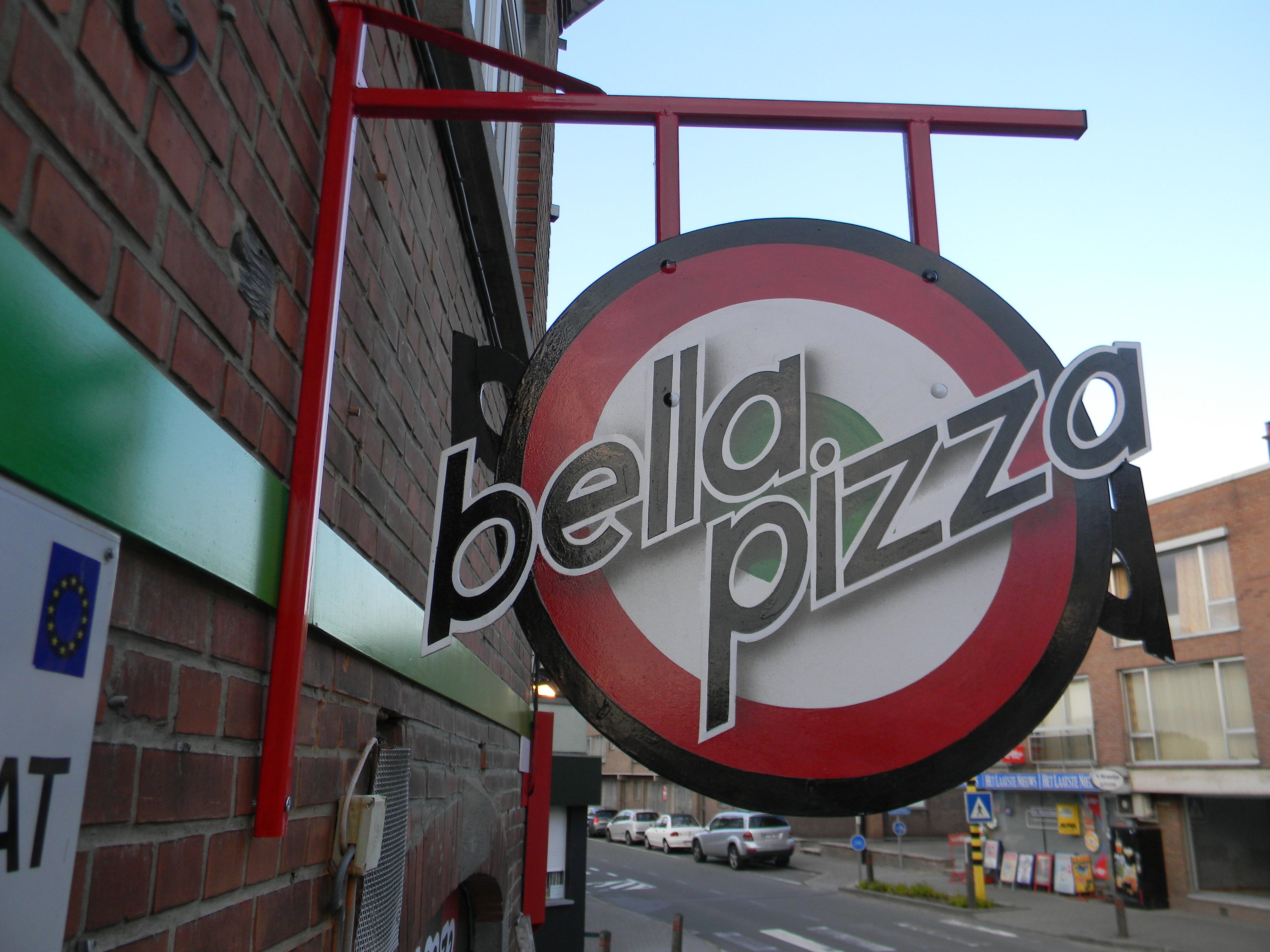 Potence peinte recto-verso sur panneau - Pizzeria Bella Pizza - Sint-Pieters-Leeuw