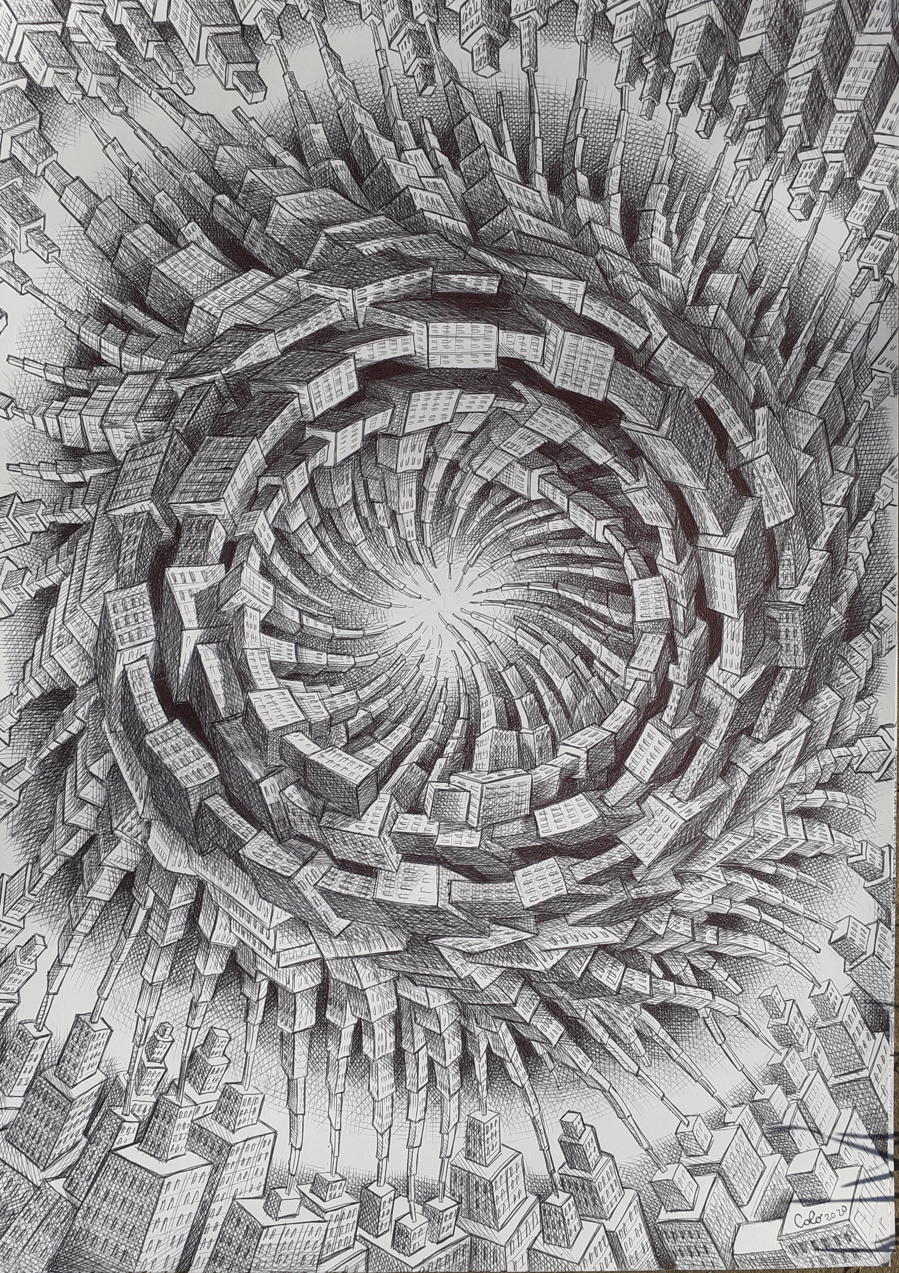 Dessin réalisé au  stylo bille sur un A3