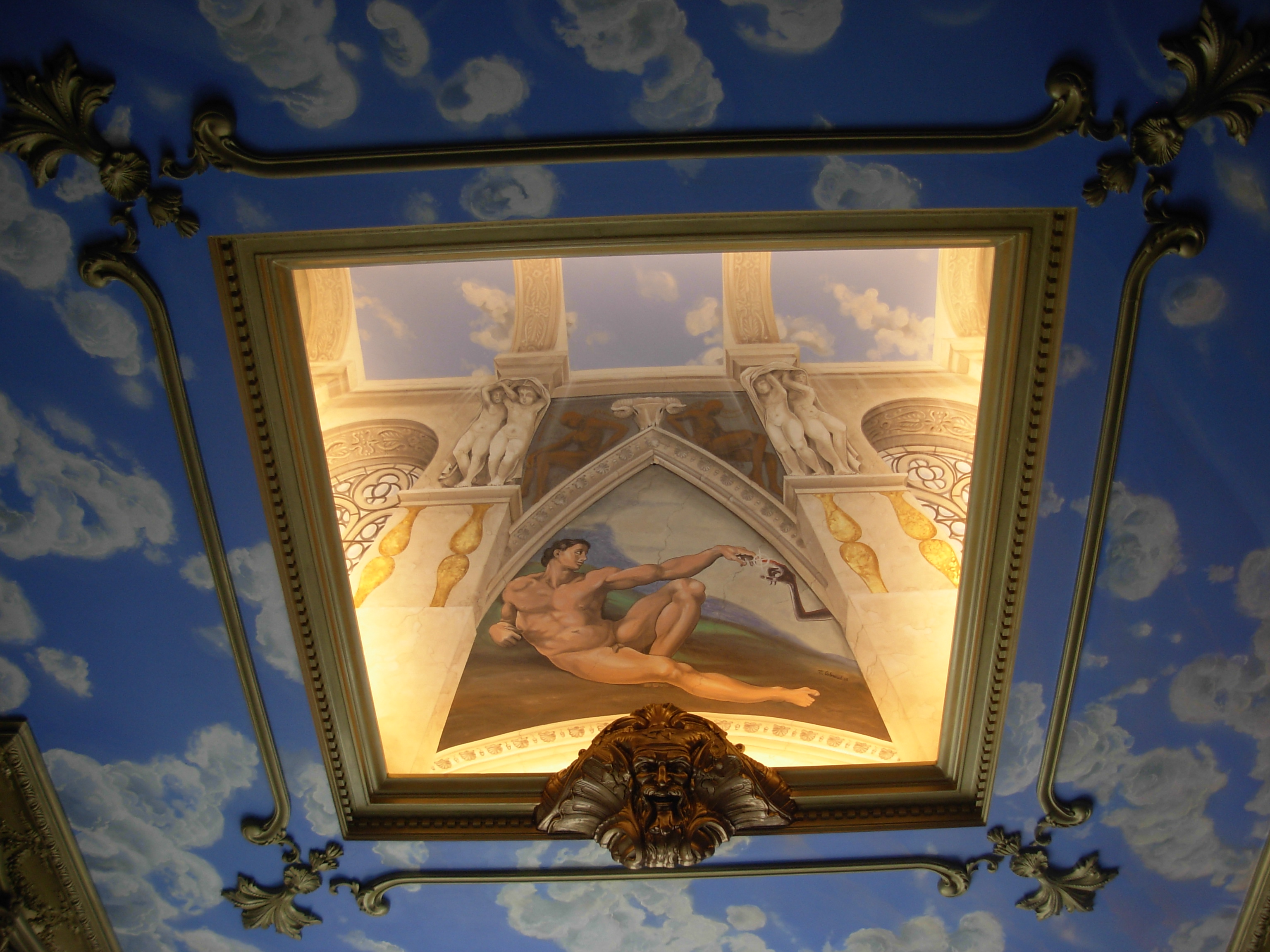 Peinture sur toile pour le plafond - chambre d'un privé - Laeken. 