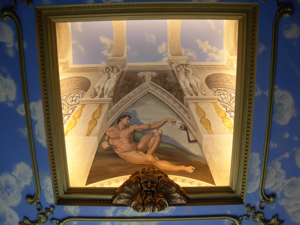 Peinture sur toile pour le plafond - chambre d'un privé - Laeken. 