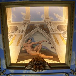Peinture sur toile pour le plafond - chambre d'un privé - Laeken. 