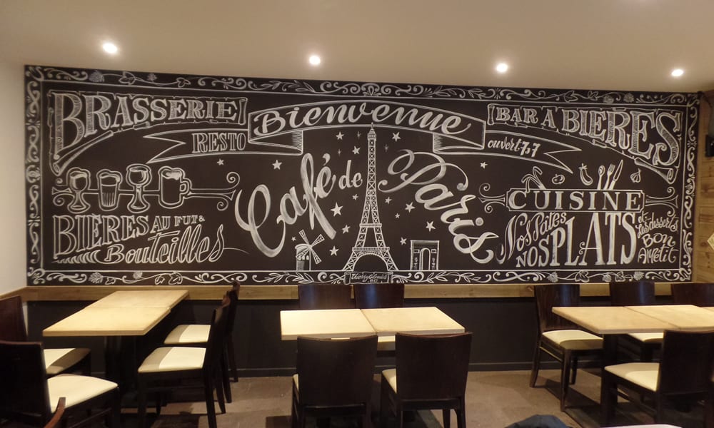 Lettrage à la craie sur panneau noir - Lettrage Chalk Line - Café de Paris - Waterloo