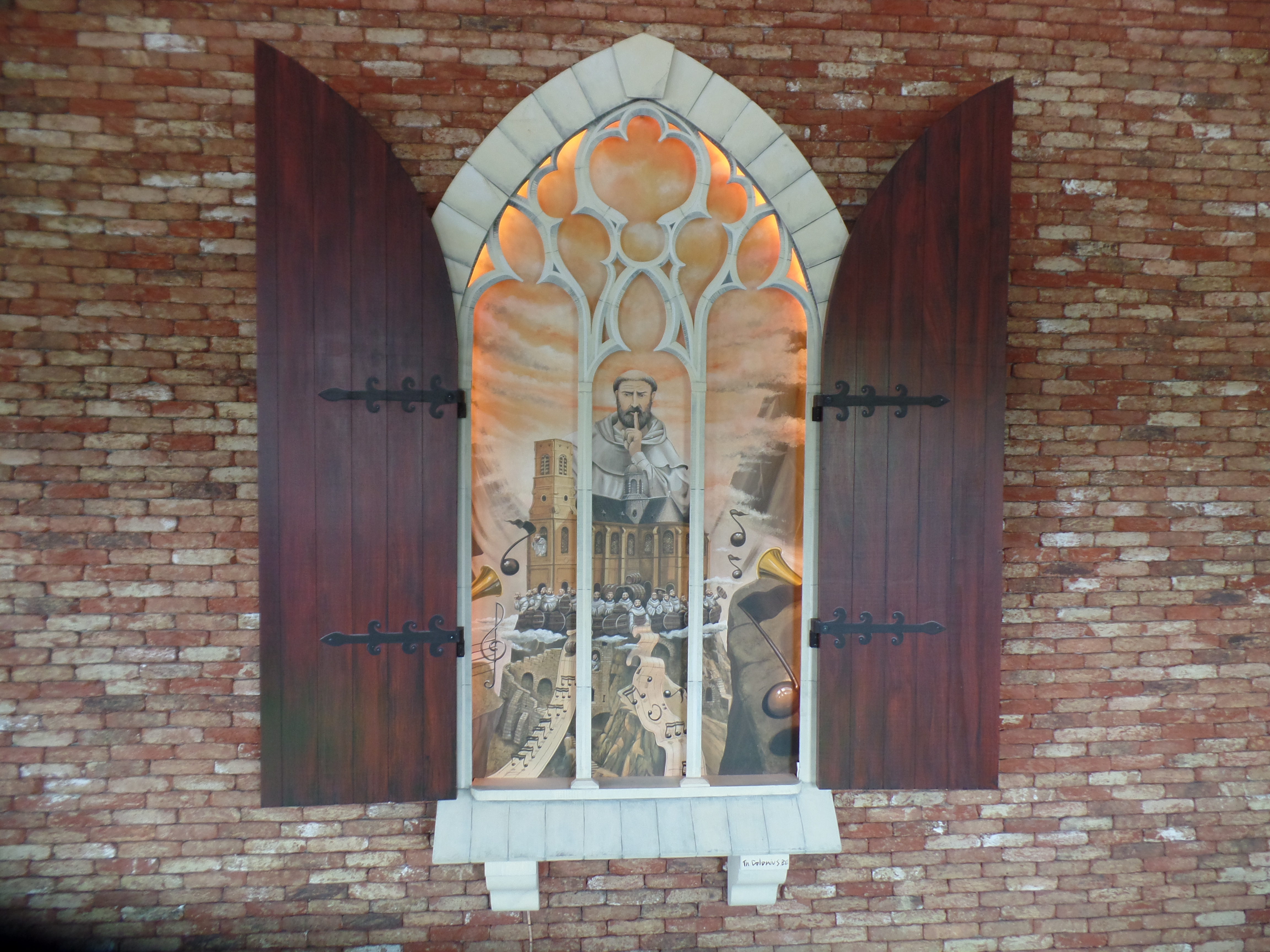 Décor rétroéclairé en trompe l'œil 3D, structure en bois et multiplex. Le Bistro à Bruxelles